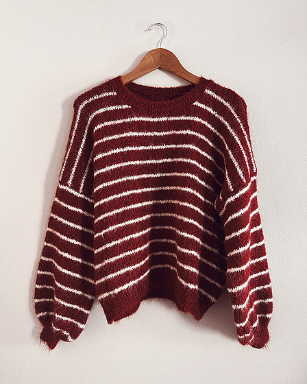 Gestreifter Strickpullover bordeauxrot beige Damen