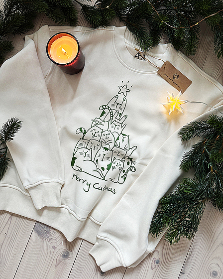 Merry Catmas Tree Sweater in beige