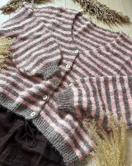Pink and brown striped cardigan for women