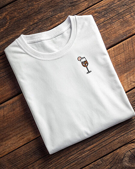 T-Shirt mit Cocktail-Glas Stickerei auf der Brust