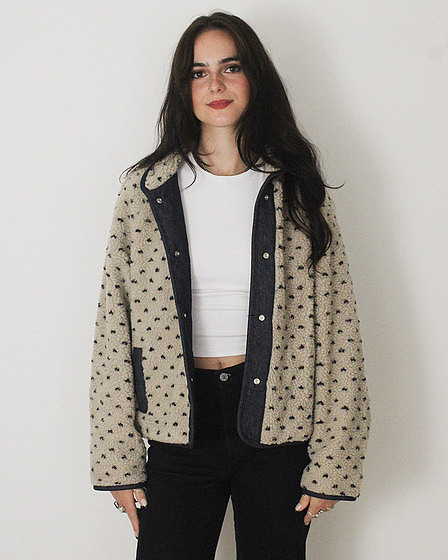 Teddy Sherpa Jacket — Beige with Dots