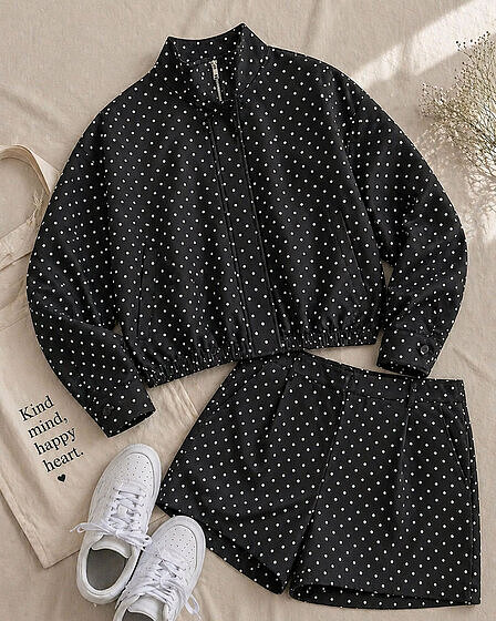 Polka Dot Set – Jacke & Shorts Schwarz/Weiß