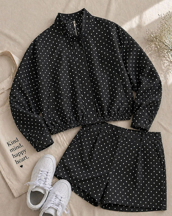 Polka Dot Set – Jacke & Shorts Schwarz/Weiß
