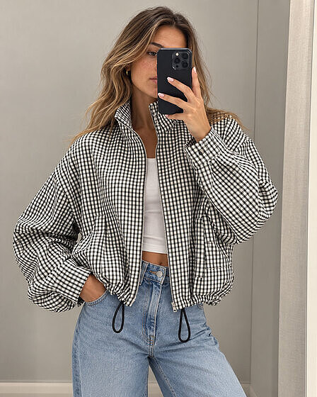 Oversized black and white checkered jacket
