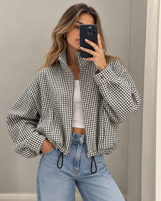 Oversized black and white checkered jacket