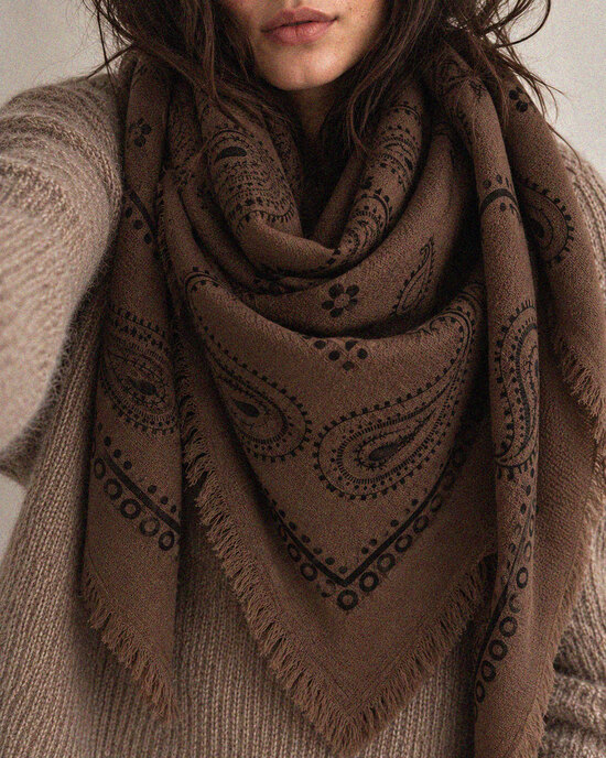 XL Wollschal mit Paisley-Muster in dunkelbraun