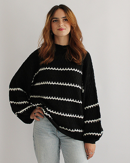 Boho oversize Strickpullover schwarz