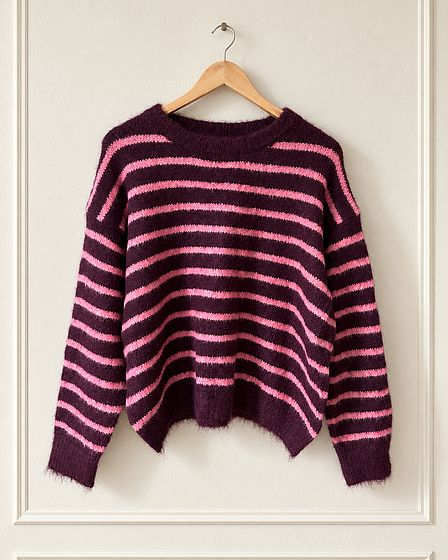 Streifenpullover — Bordeaux-Rosa