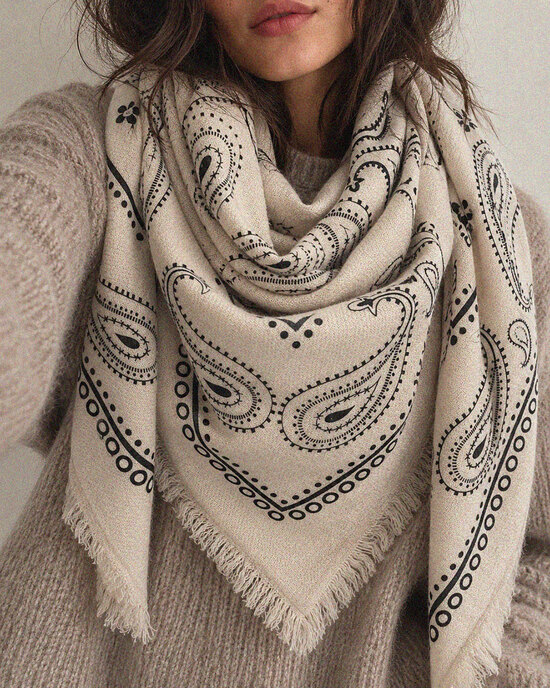 XL Wollschal mit Paisley-Muster in taupe