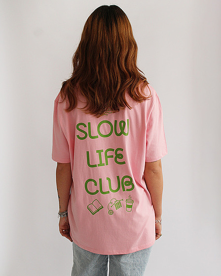 Slow Life Club T-Shirt in rosa & grün