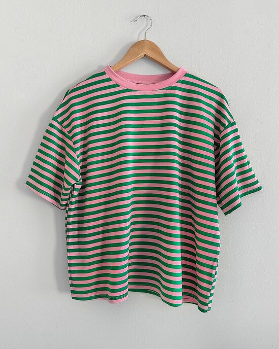 Green & Pink Striped Oversized T-Shirt