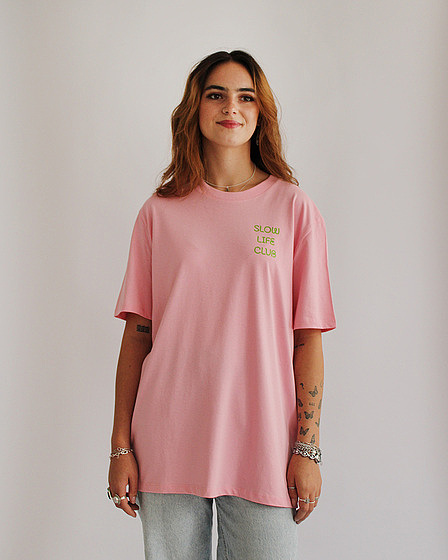 Slow Life Club T-Shirt in rosa & grün
