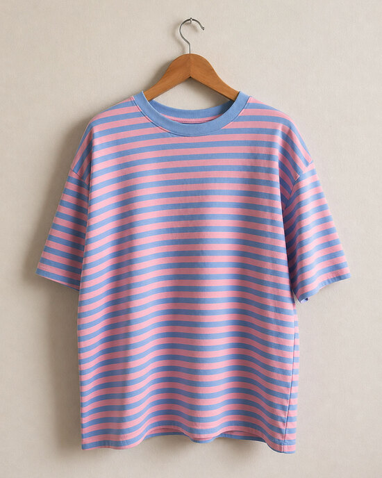 Gestreiftes oversize T-Shirt in hellblau und rosa