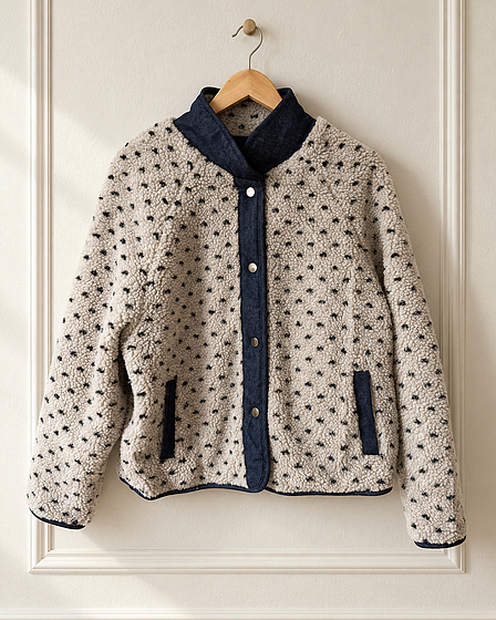 Teddy Sherpa Jacket — Beige with Dots