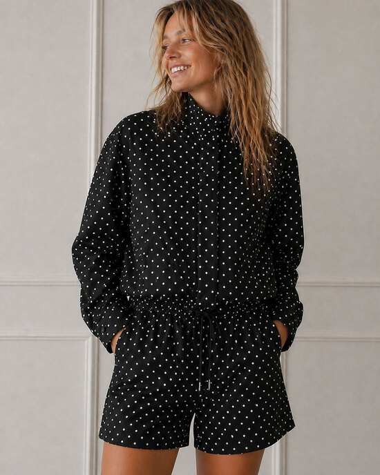 Polka Dot Set – Jacke & Shorts Schwarz/Weiß