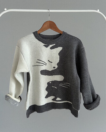 Yin Yang Katzen Strickpullover