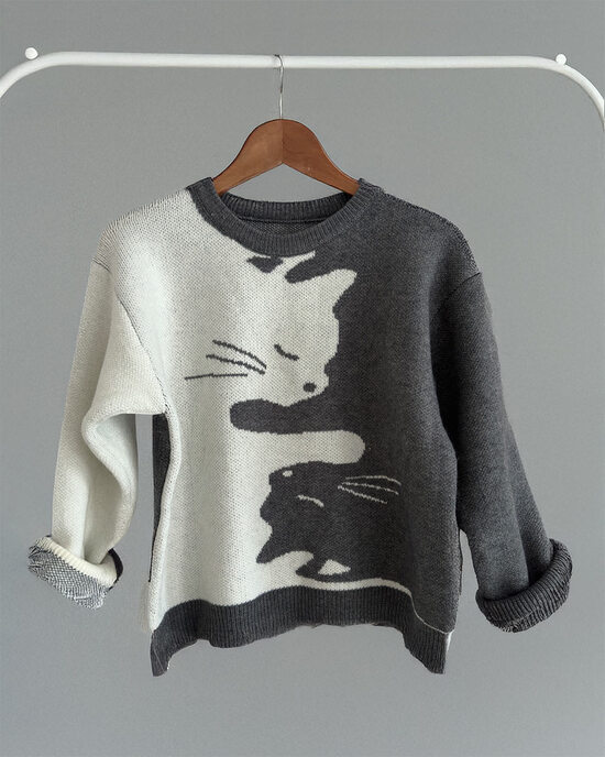 Yin Yang Katzen Strickpullover