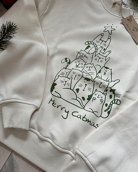 Merry Catmas Tree Sweater in beige