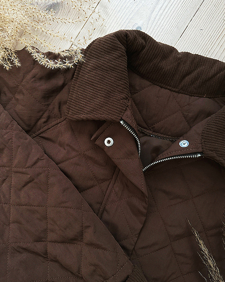 Steppjacke mit Cordkragen in Dunkelbraun für Damen