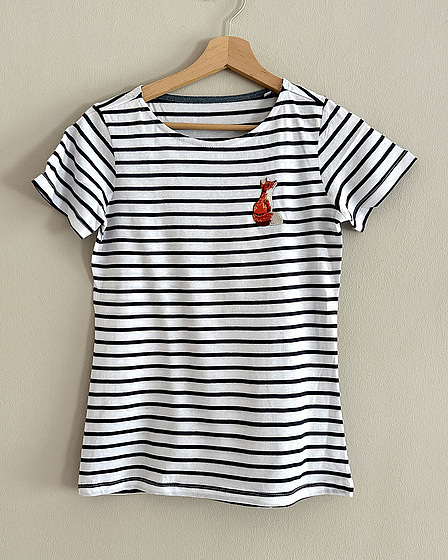 dunkelblau weiß gestreiftes Fuchs Patch T-Shirt für Damen