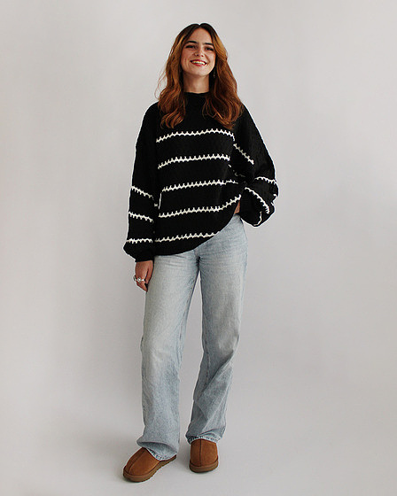 Boho oversize Strickpullover schwarz