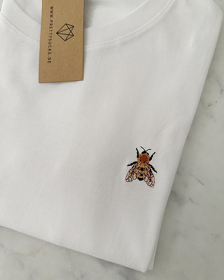T-Shirtmit kleiner Bienen-Stickerei auf der Brust
