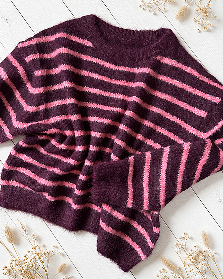 Streifenpullover — Bordeaux-Rosa