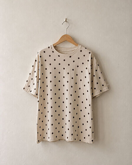Polka Dot T-Shirt in beige mit dunkelbraunen Punkten
