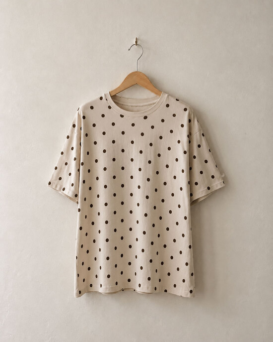 Polka Dot T-Shirt in beige mit dunkelbraunen Punkten