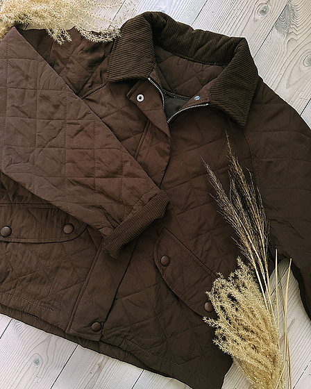Steppjacke mit Cordkragen in Dunkelbraun für Damen