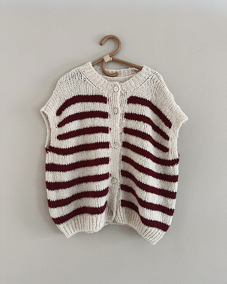 Gestreifte Strickweste in bordeauxrot und beige