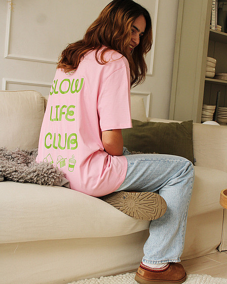 Slow Life Club T-Shirt in rosa & grün