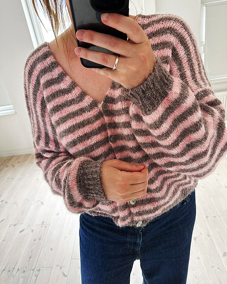 Pink and brown striped cardigan for women