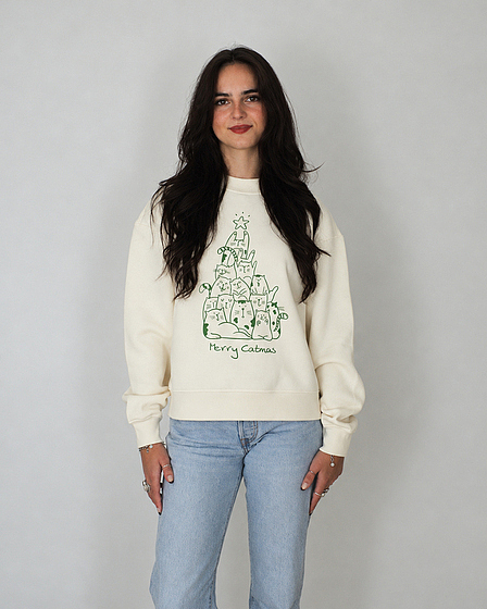 Merry Catmas Tree Sweater in beige
