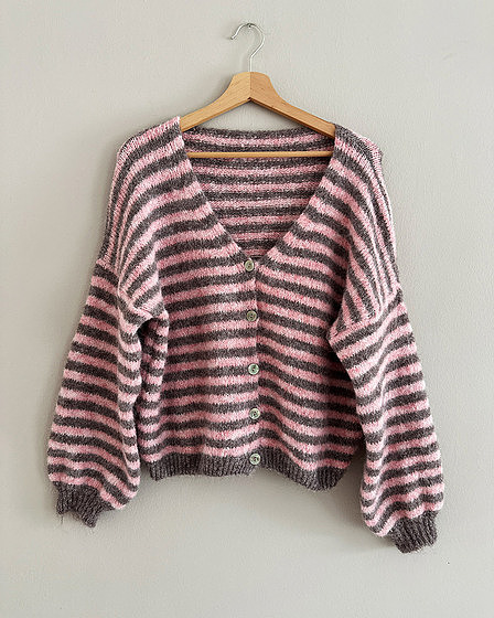 Pink and brown striped cardigan for women