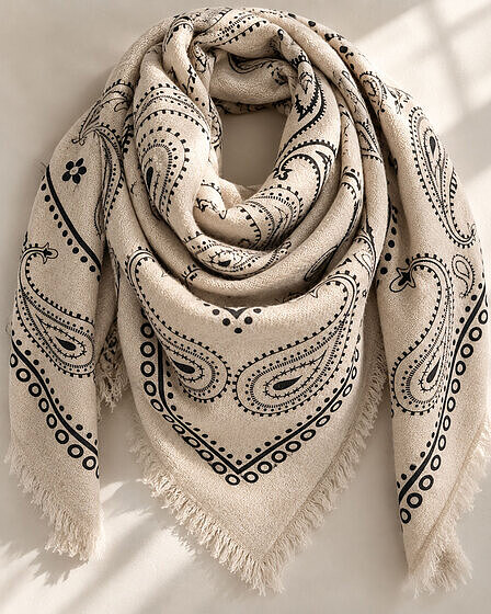XL Wollschal mit Paisley-Muster in taupe