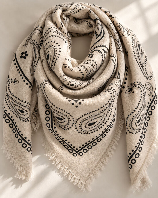 XL Wollschal mit Paisley-Muster in taupe