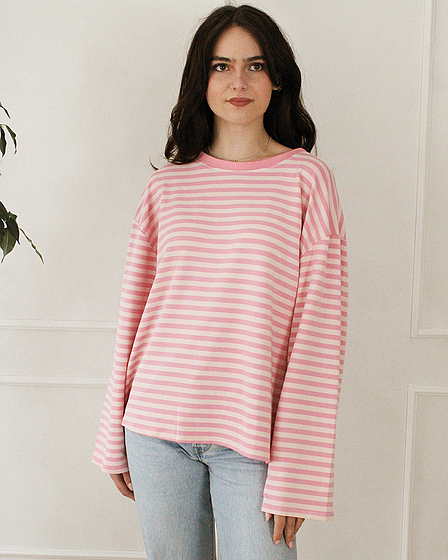 Oversize Longsleeve gestreift in Rosa