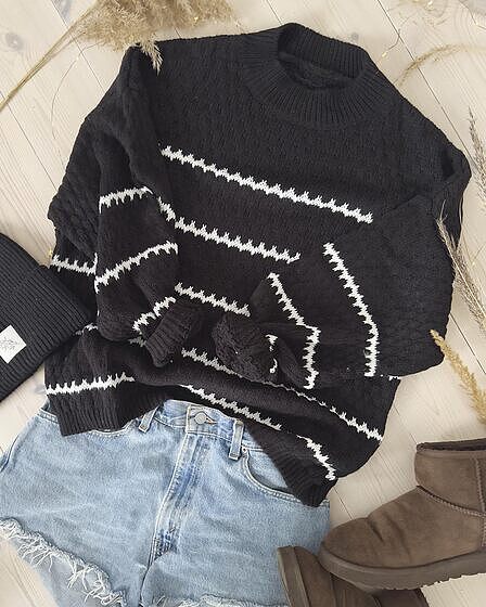 Boho oversize Strickpullover schwarz