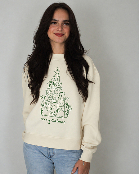 Merry Catmas Tree Sweater in beige