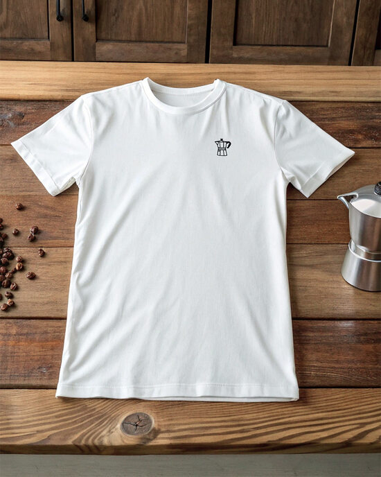 Besticktes Shirt mit schwarzer Espresso-Kanne für Herren