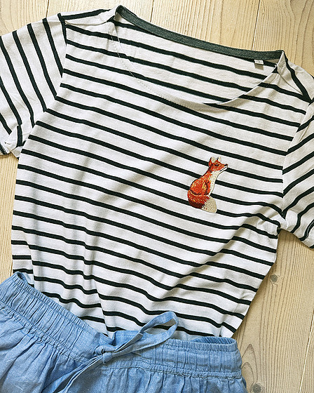 dunkelblau weiß gestreiftes Fuchs Patch T-Shirt für Damen