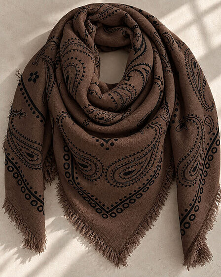 XL Wollschal mit Paisley-Muster in dunkelbraun