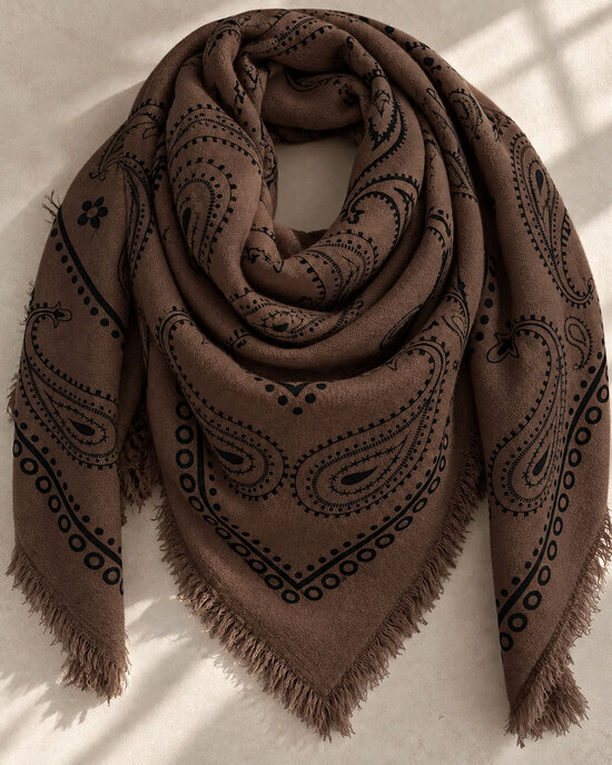 XL Wollschal mit Paisley-Muster in dunkelbraun