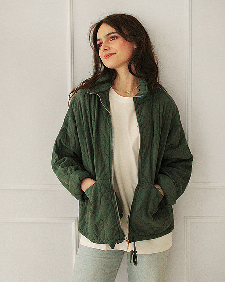 Lässige Steppjacke in dunkelgrün