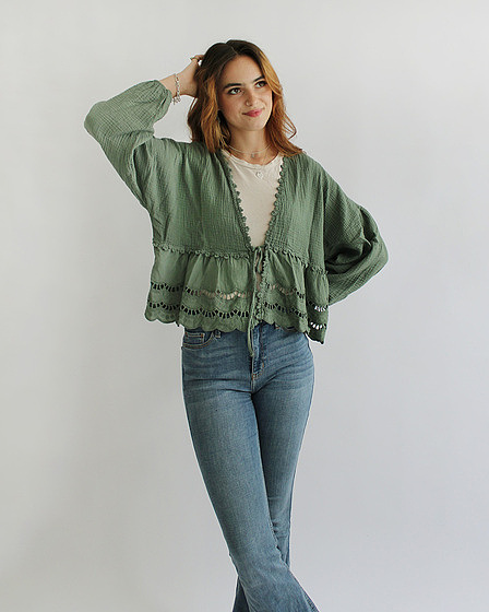 Muslin blouse to tie in graugrün for women