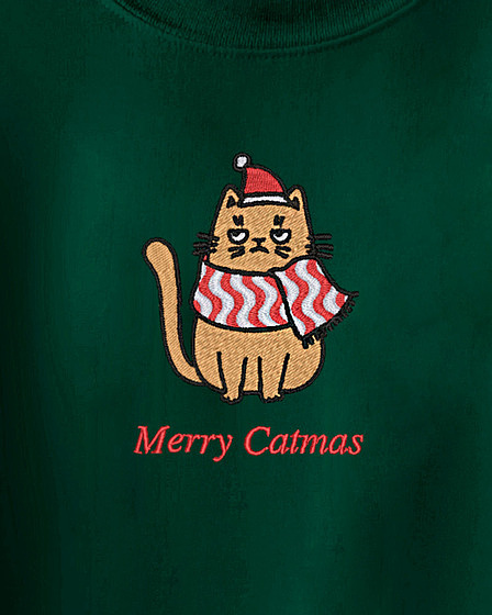 Merry Catmas sweater embroidered