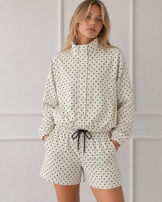 Polka Dot Set – Jacke & Shorts Weiß/Schwarz